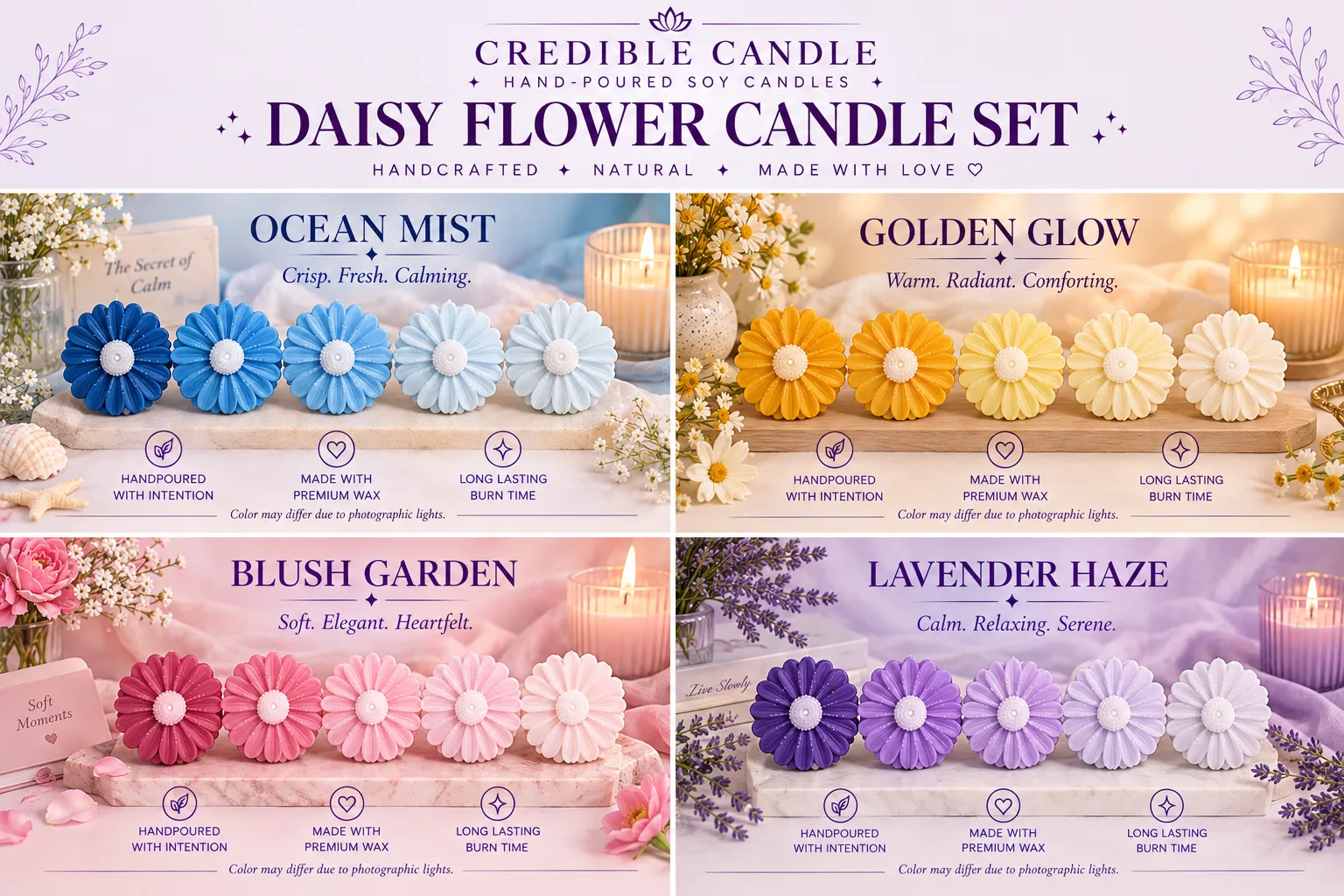 Daisy Flower Candle Set - Credible Candle